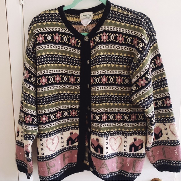 cottage cove Sweaters - Vintage Cottage Cove knit cardigan with novelty print Abcs